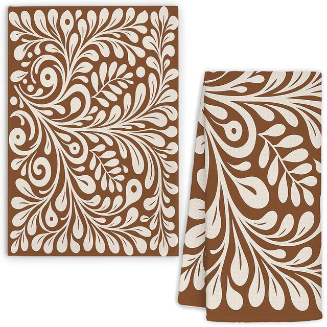 KRHFG Mexican Kitchen Towels Decor, Groovy Retro Brown and Beige Flower Botanical Art Nouveau Hand Dish Towels Drying Cloth for Kitchen Bathroom Decor, 16x24 Inch Set of 1