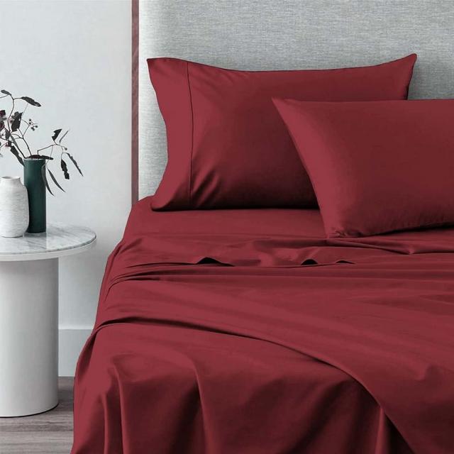 Pizuna 400 Thread Count Cotton Queen Sheets Set Rio Red, 100% Long Staple Cotton Soft Sateen Bed Sheets fits Upto 15 inch Deep Pocket (Rio Red 100% Cotton Queen-Size Sheet)