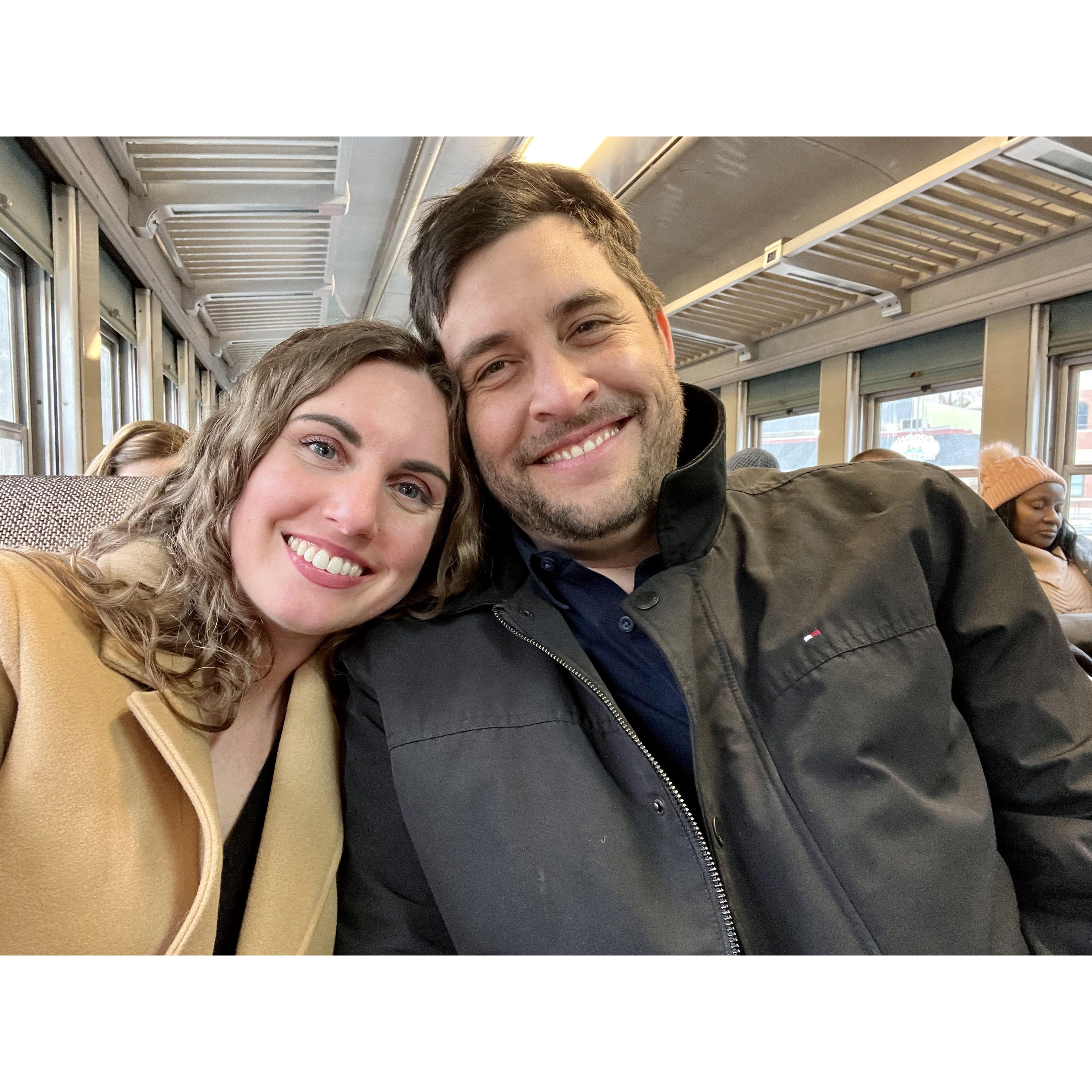 Valentine's Day! Andres took Hannah on a surprise adventure date! He drove her to a small town up in the mountains for a snowy, scenic train ride along the Lehigh River and a romantic dinner in town.