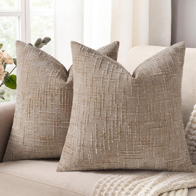 decorUhome Spring Oatmeal Chenille Throw Pillow Covers 20x20 Set of 2 Textured Slubby Couch Pillow Covers Farmhouse Accent Modern Neutral Decorative Pillow Cases for Bed Sofa Living Room