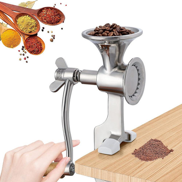 CGOLDENWALL Manual Grain Mill Stainless Steel Grinder Hand-operated Coffee Grinder with Fineness-adjustable Spring for Spice Pepper Corn Coffee Beans Grains