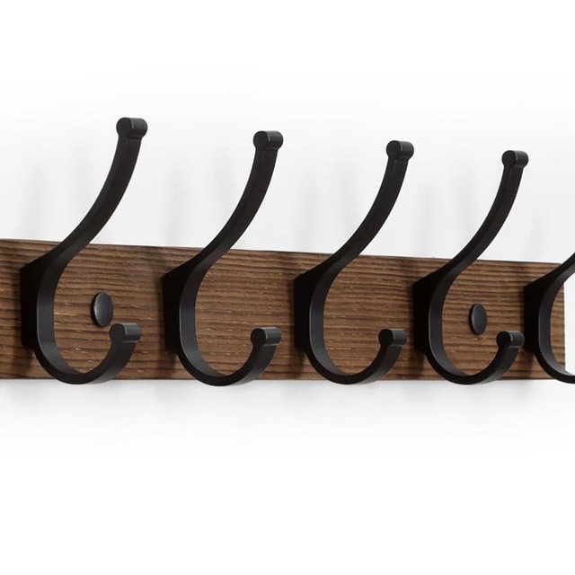 Optish Coat Rack Wall Mount, 16.5 Inches Wood Coat Hooks Wall Mount, Wall Coat Rack with 5 Hooks, Hat Rack Wall Hooks for Hanging Coat, Bag, Towel (1Pack, Brown)