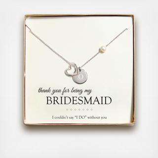 Personalized Bridesmaid Silver Open Heart Charm Necklace
