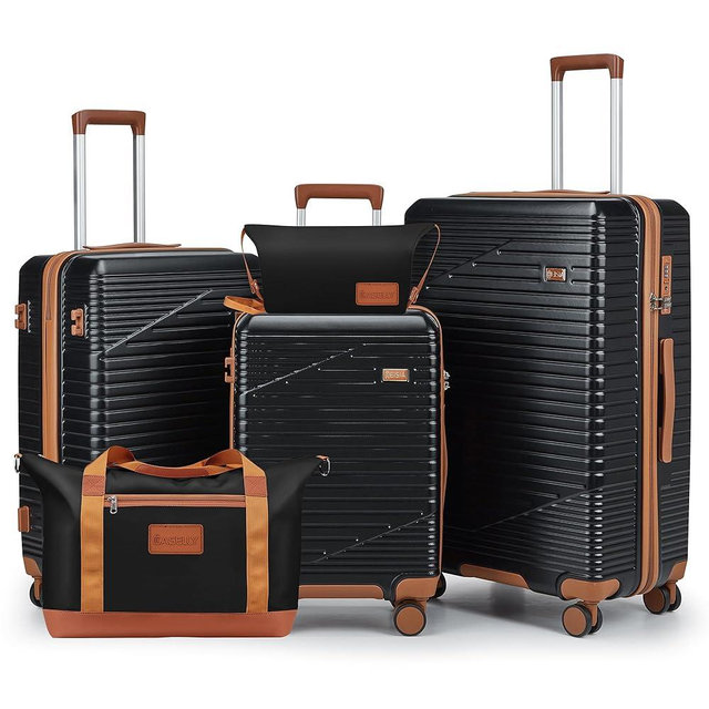 NEISIA Luggage Sets 3 Piece, Hard Shell Carry on Suitcase with Spinner Wheels and TSA Lock, Travel Lightweight Luggage Set with YKK Zippers (Black, 5 piece sets（20/24/28/DB/TB)
