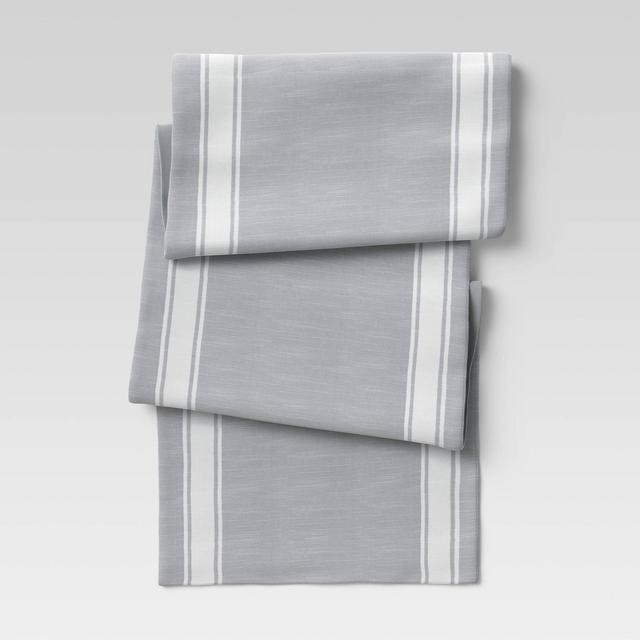 72" x 14" Cotton Striped Bistro Table Runner Gray - Threshold™