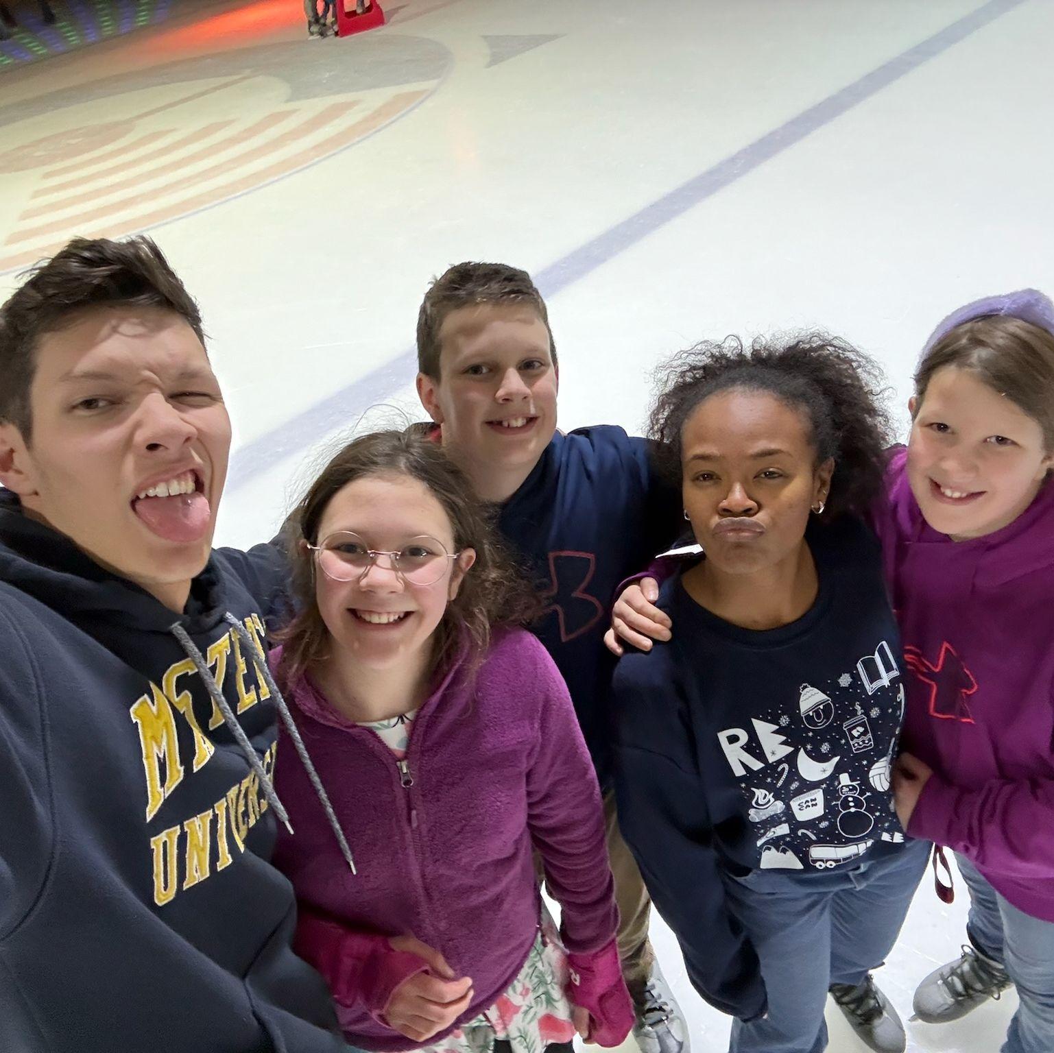 Ice skating w/ Wes and his siblings (from left to right: Wes, Trinity, Graham, Me, & Symone)