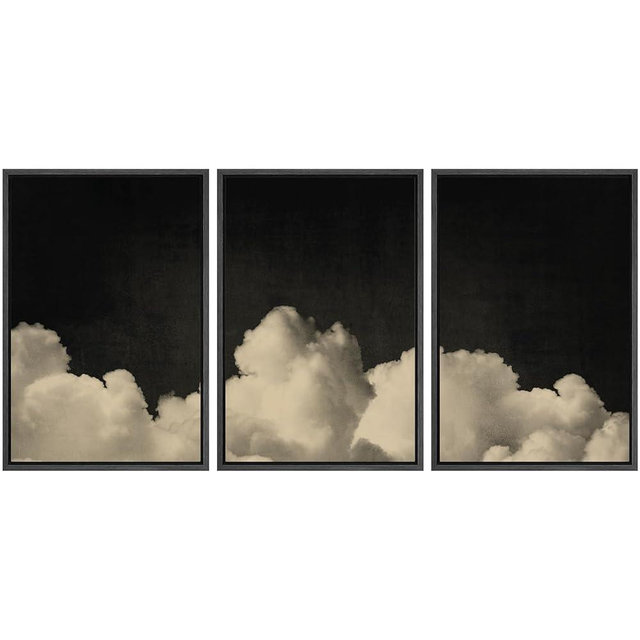 MUDECOR Framed Canvas Print Wall Art Dramatic Cloudscape Black and Beige Sky Illustrations Realism Decorative for Living Room, Bedroom, Office - 24"x36"x3 Black