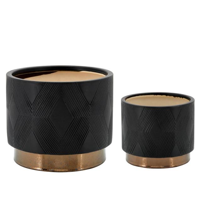 Sagebrook Home Set of 2 Diamond Metallic Ceramic Plants Black