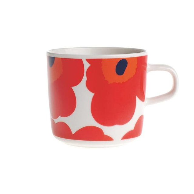 MARIMEKKO Oiva Unikko Stoneware Mug (Red) — Refine Your Kitchen Décor with Our Iconic Stoneware — Stylish Porcelain Coffee Mug for Morning Brews and Cozy Evenings (7oz)