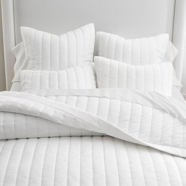 White European Flax Linen/Cotton Channel Stitch Quilt, Full/Queen