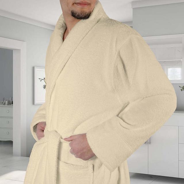 Superior Men's Traditional Premium Turkish Cotton Lightweight Long Bathrobe with Pockets, Large/X Large, Cream