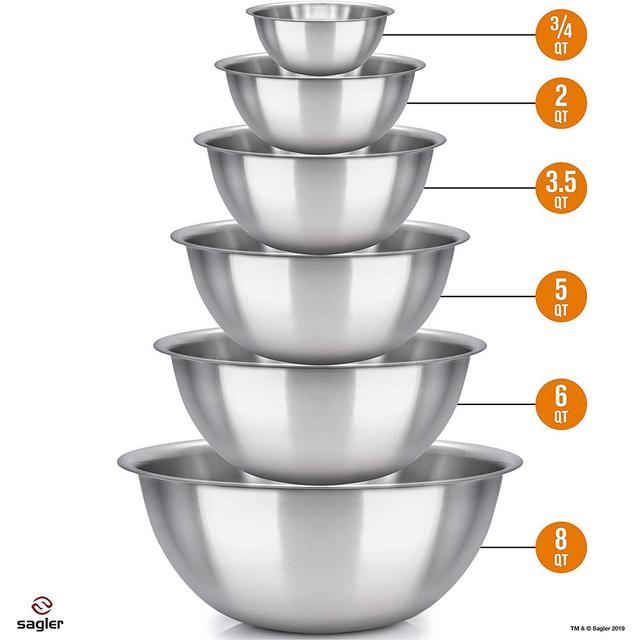 mixing bowls mixing bowl Set of 6 - stainless steel mixing bowls - Polished Mirror kitchen bowls - Set Includes ¾, 2, 3.5, 5, 6, 8 Quart - Ideal For Cooking & Serving - Easy to clean - Great gift