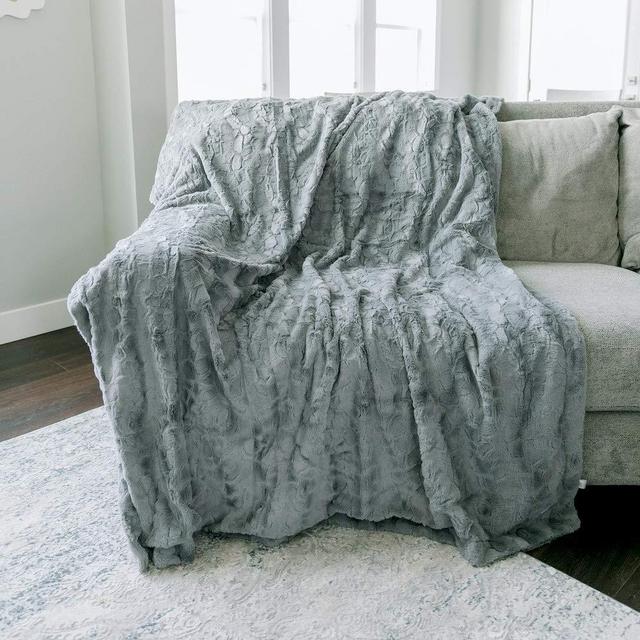 GRACED SOFT LUXURIES Softest Warm Elegant Cozy Faux Fur Home Throw Blanket (Solid Gray, Extra Large 60" x 80")