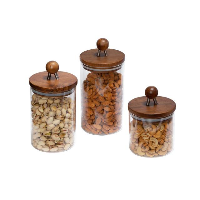 Honey Can Do 3-Pc. Acacia Top Glass Kitchen Canister Set