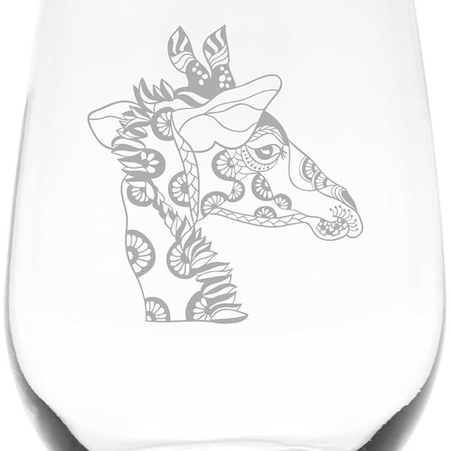 C M Giraffe Stemless Wine Glass, 17 oz - Giraffe Themed Gift for Men and Women