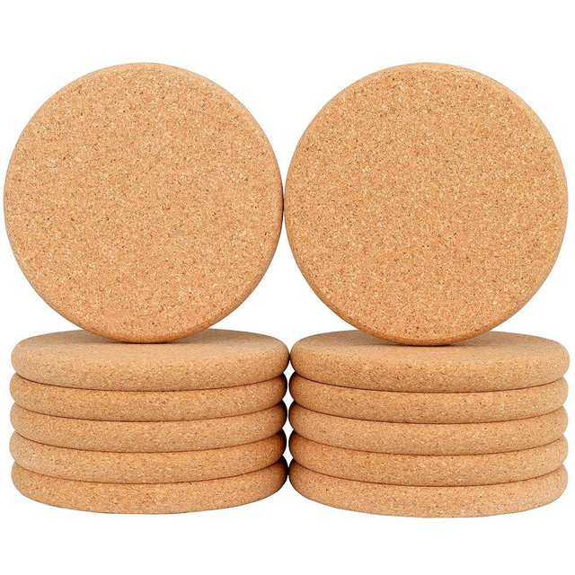12 Pack 0.4" Ultra Thick Cork Coasters for Drinks 3.9" Diameter Febwind Large Coaster for Drink Absorbent Heat Resistant Round Edge Coasters Reusable Saucers for Hot&Cold Drink