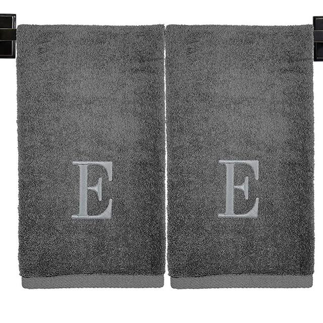 Monogrammed Hand Towels for Bathroom, 100% Cotton, Made in USA, Luxury Hotel Quality, Embroidered Silver Thread Monogram Initial, Personalized Towels, Set of 2