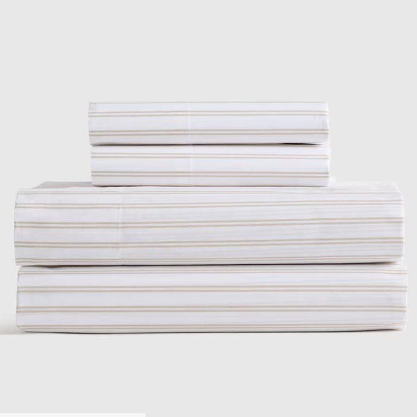 Classic Organic Percale Sheet Set - King/Toffee Stripe