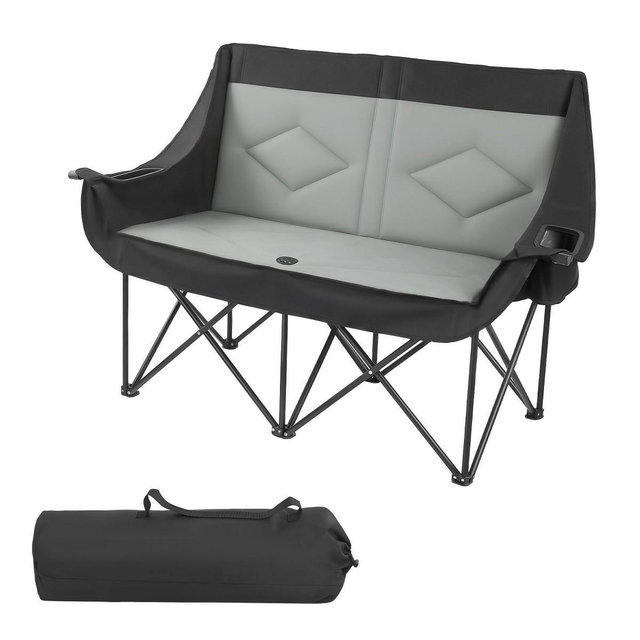 Double Camping Chair, Oversized Two Person Camp Chair with 660 Lbs Heavy Duty Support, with Dual Cup Holders, Wine Glass Holders