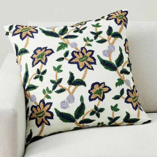 Acel Embroidered Pillow, 22", Cool Multi