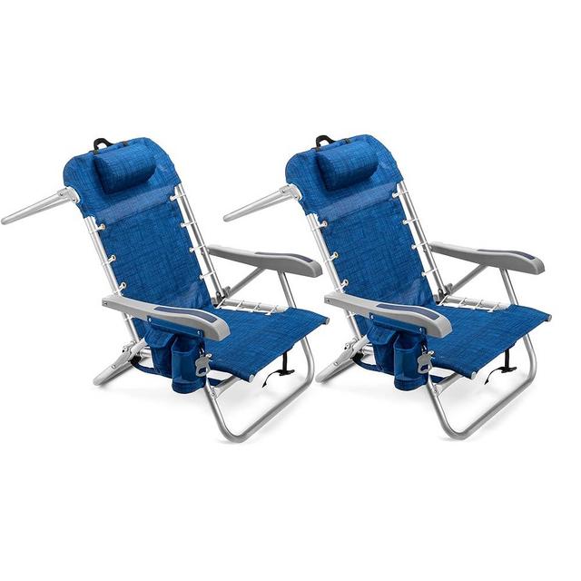 Homevative Cooler+ Folding Backpack Beach Chair with 5 Positions, Towel bar, XL Cooler Pouch, Storage Net, Cup and Phone Holder, Breeze, 2 Pack