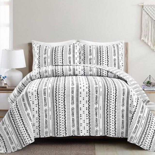 King 3pc Hygge Stripe Quilt Set Black/White - Lush Décor