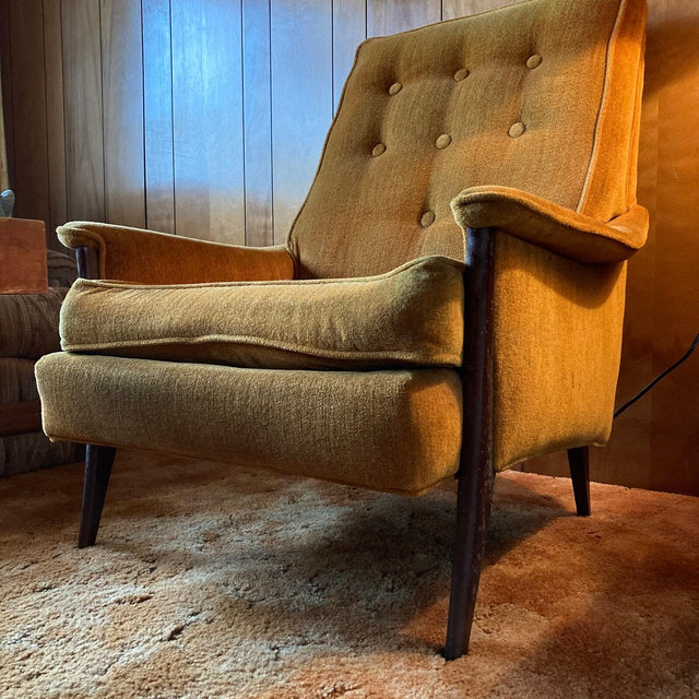 Vintage Mid Century High Back Lounge Chair Orange Tufted Arm Chair 1960s Original Home Decor