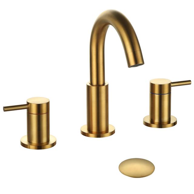 Hideno Brushed Gold Bathroom Faucet ,Two Handle 8 inch Widespread Bathroom Sink Faucet Gold with Pop-up Drain Supply Lines (Brushed Gold)
