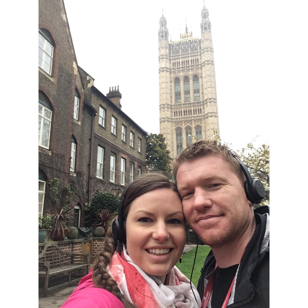 Playing tourists at the Westminster Abbey the day we got engaged.