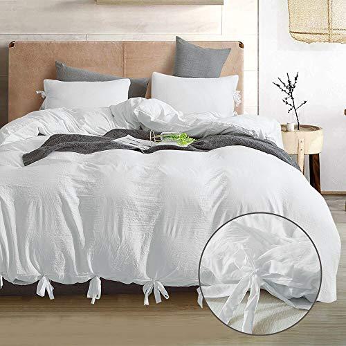 annadaif Giveuwant White Duvet Cover Queen(90x90 Inch)，3 Pieces（1 Duvet Cover, 2 Pillowcases） Soft Washed Cotton Bowknot Bow Tie Duvet Cover Set, Easy Care Bedding Set for Men, Women