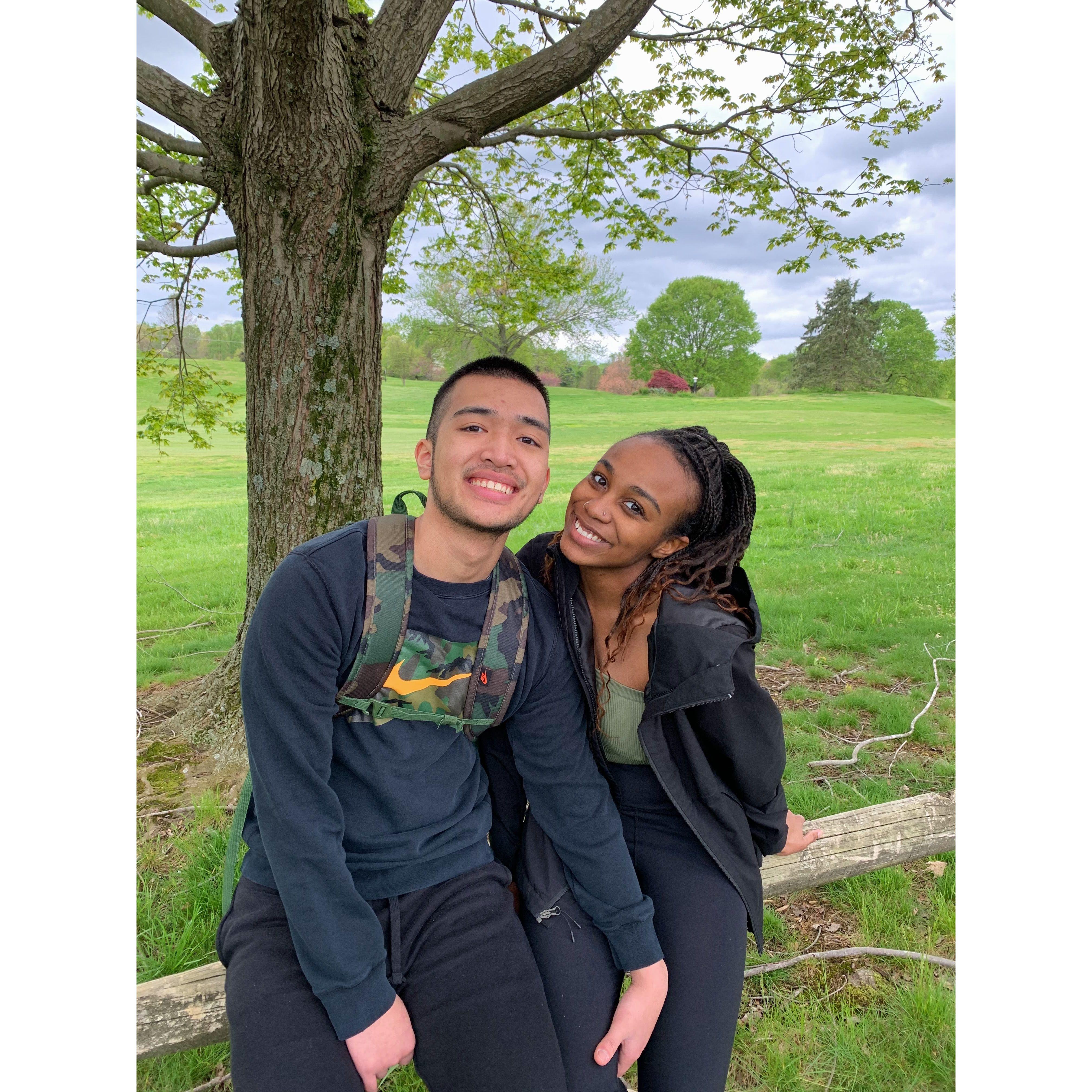 Hanging out outside during the pandemic when everything was closed. We came up with more creative dates and spend quality time together white social distancing from others.