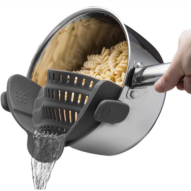 Kitchen Gizmo Snap N Strain Adjustable Silicone Clip On Strainer for Pots, Pans and Bowls - Gray