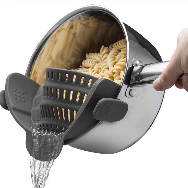 Kitchen Gizmo Snap N Strain Adjustable Silicone Clip On Strainer for Pots, Pans and Bowls - Gray