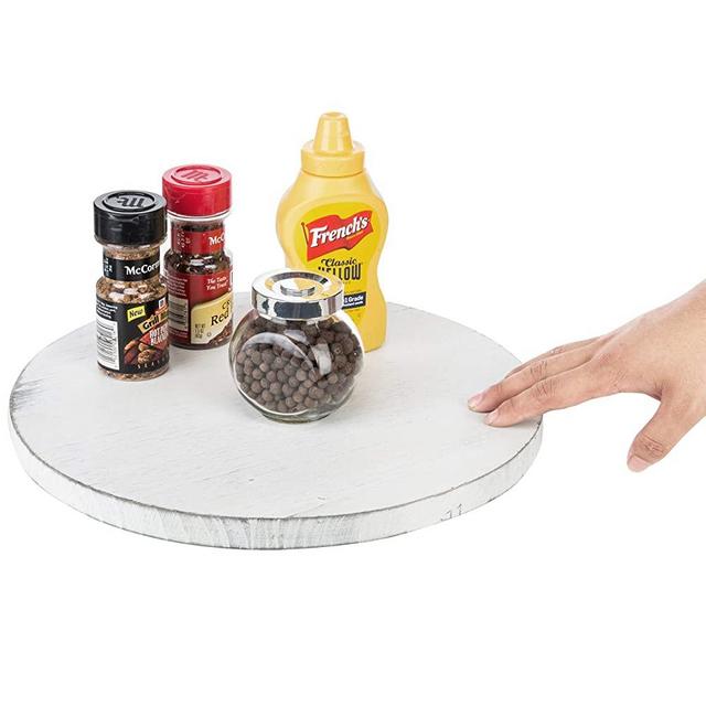 MyGift 13-Inch Vintage White Wood Rotating Lazy Susan Turntable