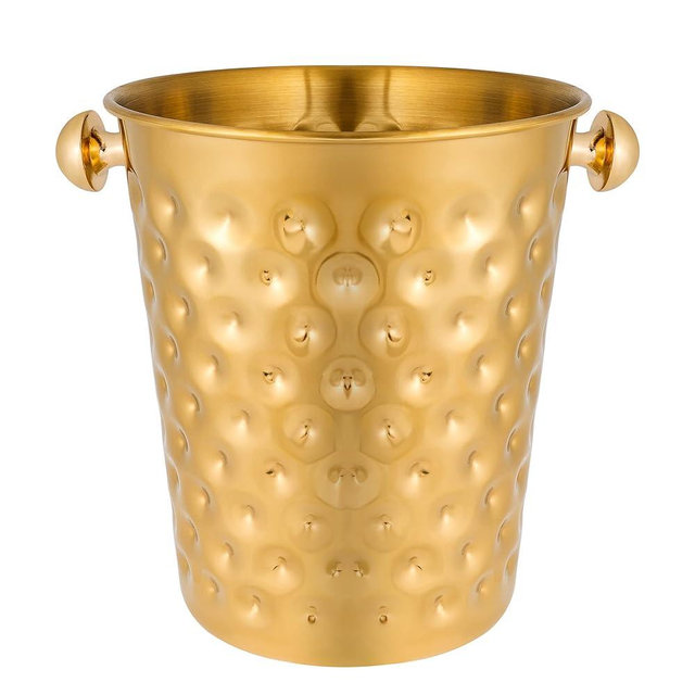 BARsics 5-Quart Metal Golden Champagne Bucket, Hammered Mirror Finish Stainless Steel Ice Bucket for Party, Wedding, Banquet (Gold)