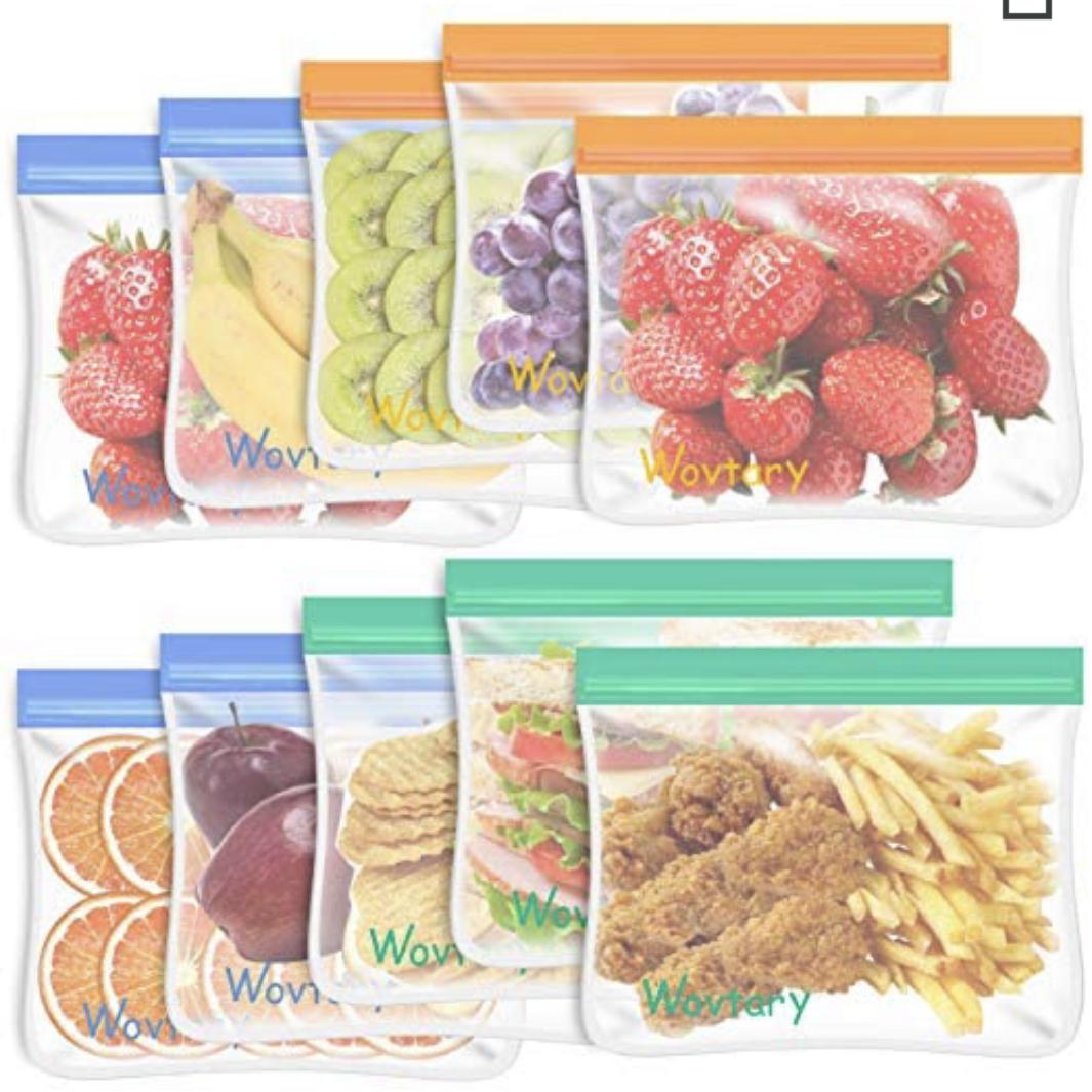 10 Pack Reusable Sandwich Bags,Dishwasher Safe Reusable Food Storage Bags,Reusable Snack Bags Leakproof Silicone - Free Plastic BPA Free Lunch Bags for Food Travel