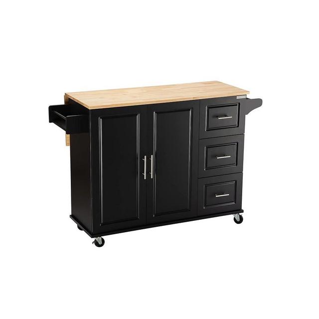 YardGo Kitchen Island 54" Mobile Kitchen Island Cart with Lockable Castors, 3 Drawers, 2 Door Cabinet, Spice Rack, Towel Rack, Kitchen Carts On Wheels with Foldable Widening Desktop