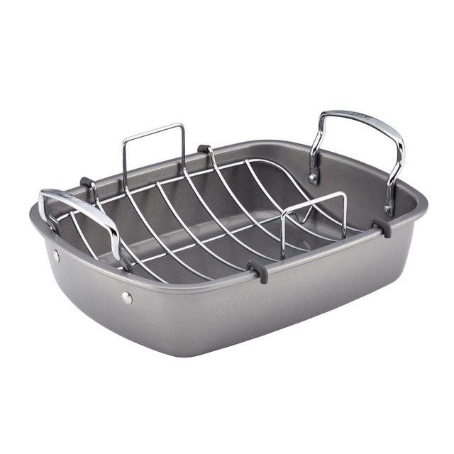 Circulon Bakeware 17" Non-Stick Stainless Steel Roaster with U-Rack