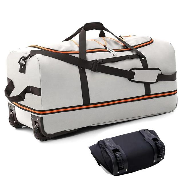 Bagenerous 32” Foldable Duffel Bag with 2 Wheels,110L 140L Expandable Rolling Travel Bag with Multiple Compartments,Grey