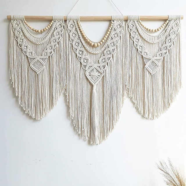 large macrame wall hanging - Boho Tapestry Macrame Wall Decor Art- Chic Bohemian Handmade Woven Tapestry Home Decoration for Bedroom Living Room Apartment Wedding Party - 43"x32" (Wood bead)