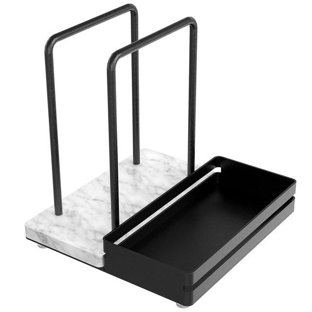 Napkin Holder, Napkin Holder for Table with Salt and Pepper Shakers Caddy, Standing Paper Napkin Storage for Kitchen Dining Table Decor, Marble & Metal Base, Black