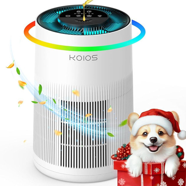 Air Purifiers for Home Large Room 1200ft², KOIOS H13 True HEPA Air Purifier for Bedroom with 7 Colorful Lights, Aromatherapy, Desktop Air Filter Cleaner for Smoke Dust Pollen Pets Dander Odor, AP2303