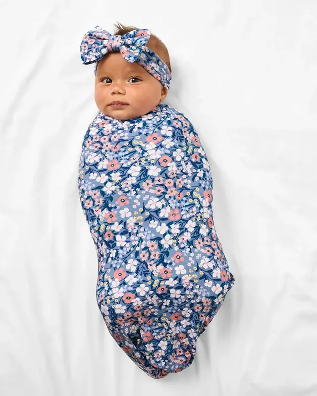 Petite Petals Swaddle + Luxe Bow Headband Set