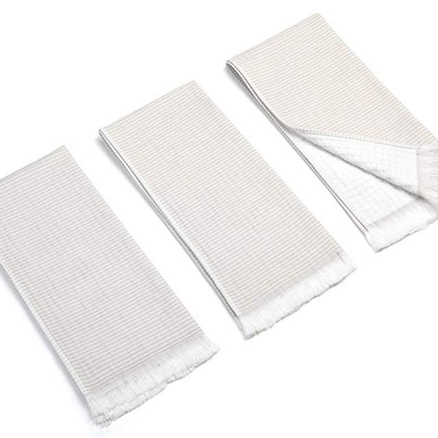 Mia'sDream Premium Cotton Hand Face Head Guest Gym Tassles Towel Set, Soft Absorbent Waffle Kitchen Dish Towel Set of 3 Pack 13inch X 31inch (Stripe Light Brown)