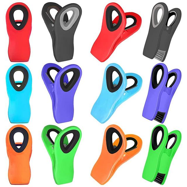 12 Pack Magnetic Chip Clips Bag Clips Food Clips for Food Packages, Plastic Bag Clips for Chips,Snacks and Food Storage, Kitchen Clips with Magnet for Food Packing