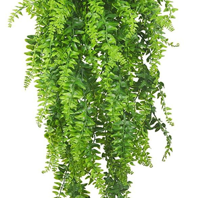 Artificial Plants Vines Ferns Persian Rattan Fake Hanging Plant Faux Hanging Boston Fern Flowers Vine Outdoor UV Resistant Plastic Plants for Wall Indoor Hanging Baskets Wedding Garland Decor-2 pcs