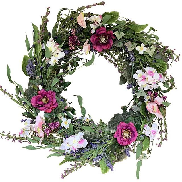 The Wreath Depot Windsor Silk Spring and Summer Door Wreath 24 Inch, White Storage Gift Box Included