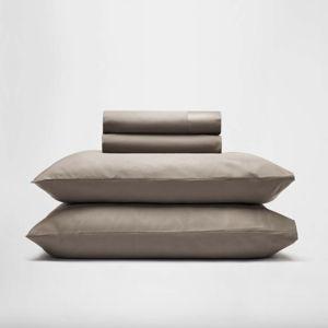 Egyptian Cotton Bed Sheets - Queen - Silk & Snow (Driftwood)