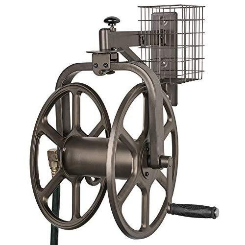 Liberty Garden 712 Single Arm Navigator Multi-Directional Garden Hose Reel, Holds 125-Feet of, 5/8-Inch, Bronze