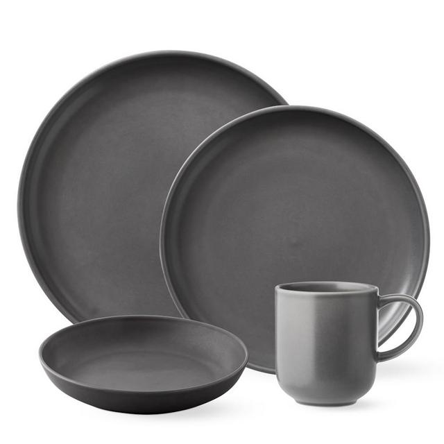 Terre 16-Piece Dinnerware Set with Pasta Bowl, Matte Grey